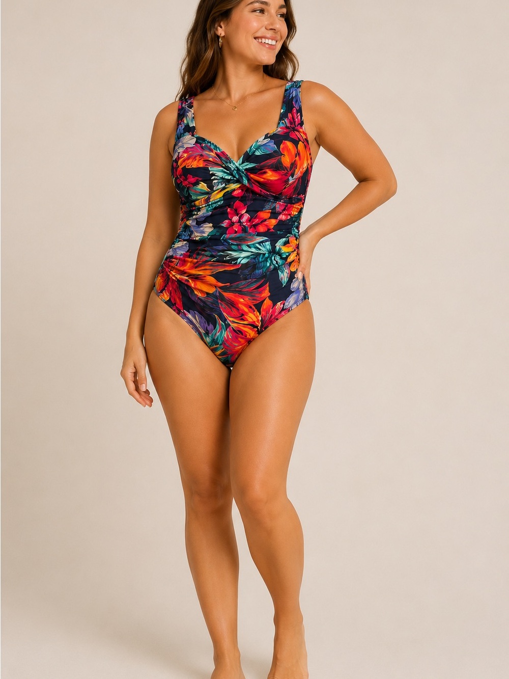 MagicSuit Floral Twist-Front One-Piece Swimsuit‎ in Multicolor sz 8